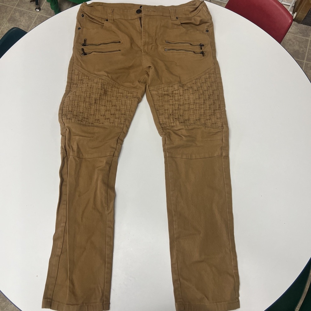 Victorious Men's Casual Comfortable Basket Weave Biker Cotton twill Jeans 36x32‎